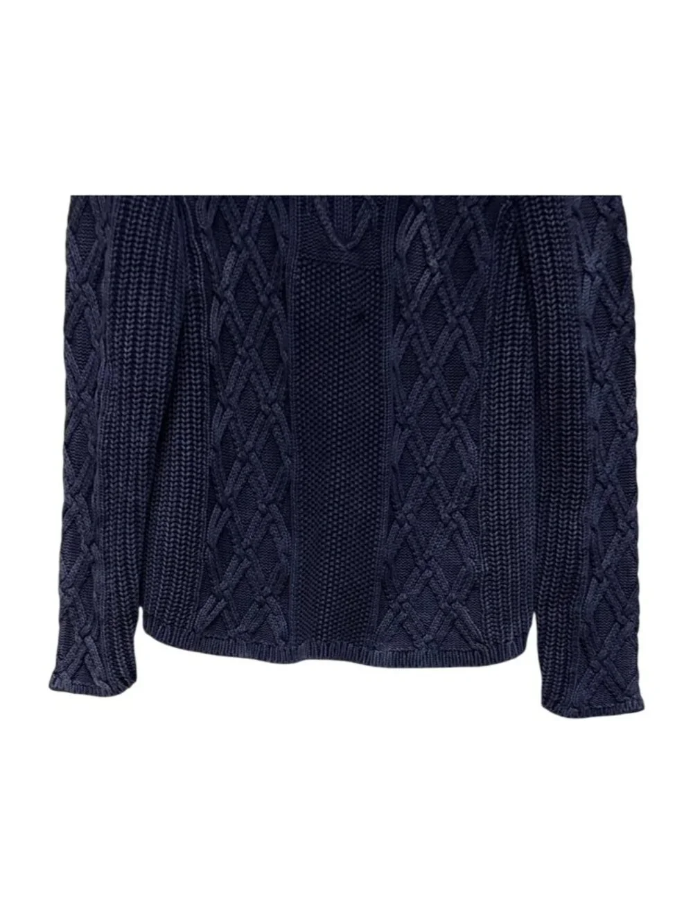 Sperry Men's Sweater Crewneck Cable Knit Anchor Textured Blue Large Nautical